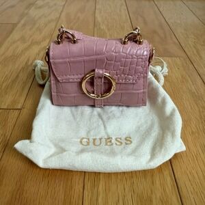 Guess Mini Satchel Crossbody Bag Y2K Top‎ Handle Pink Croc Embossed Small